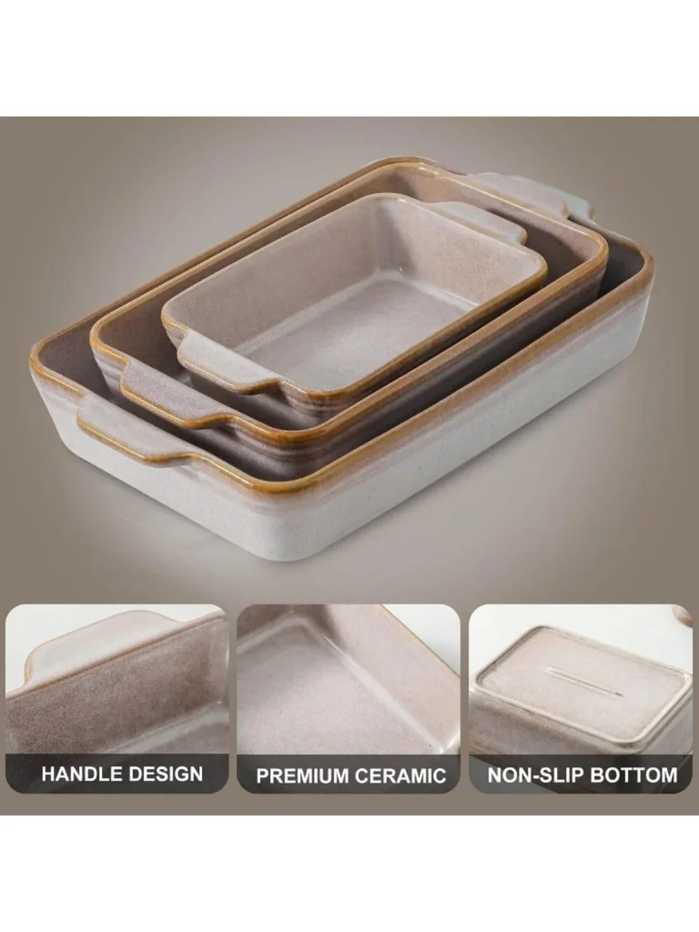 Large Ceramic Baking Dish Set of 3 - Deep Casserole & Lasagna Pans for Oven